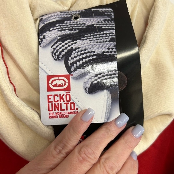 Ecko‎ Unltd. Hoodie Pullover Red/Blue/Cream Embroidered NWT Hand Warmer Pocket - Picture 11 of 14